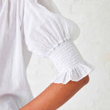 Women's White Collared Ruffle Blouse