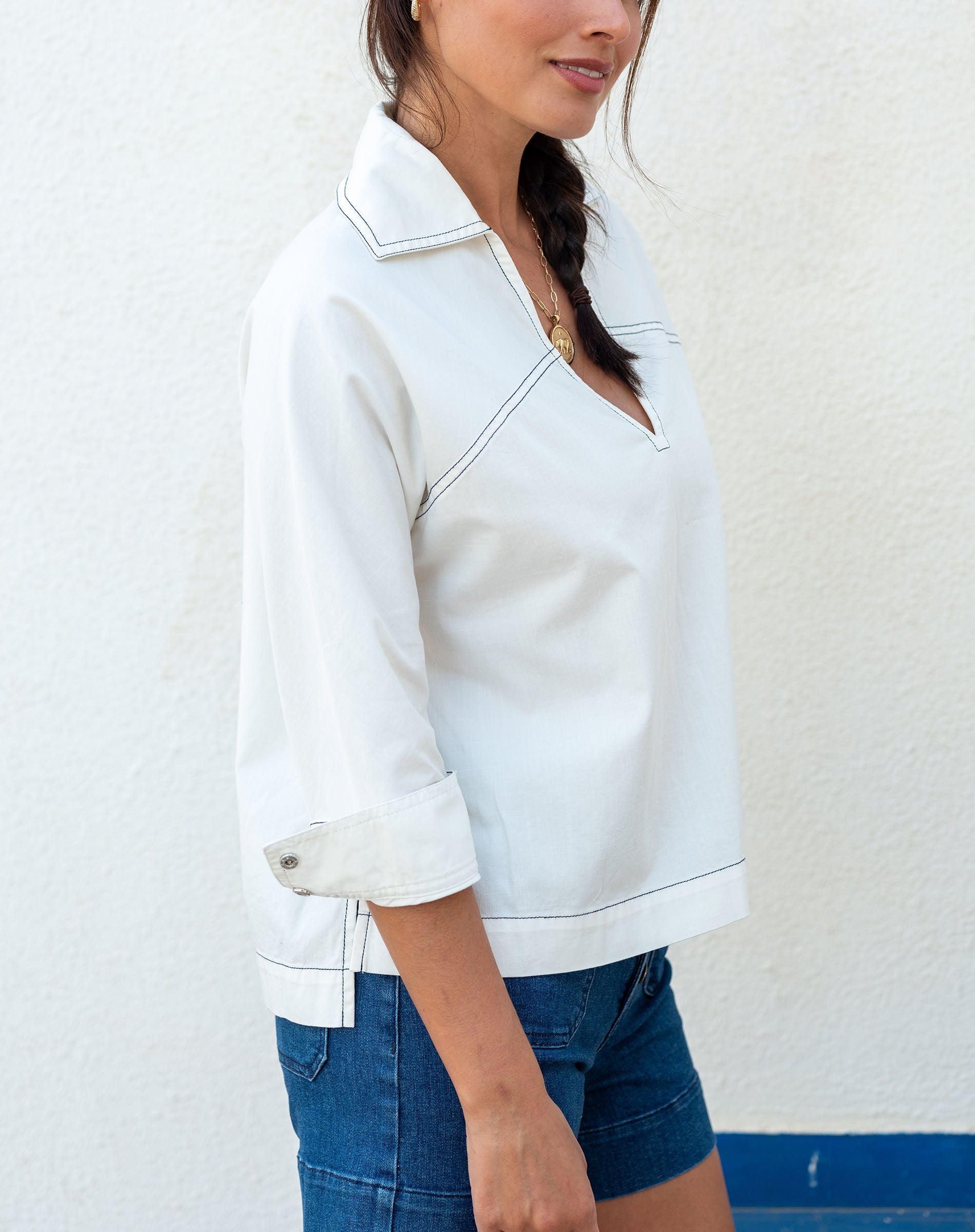 Women's White Collared Top Spring Style