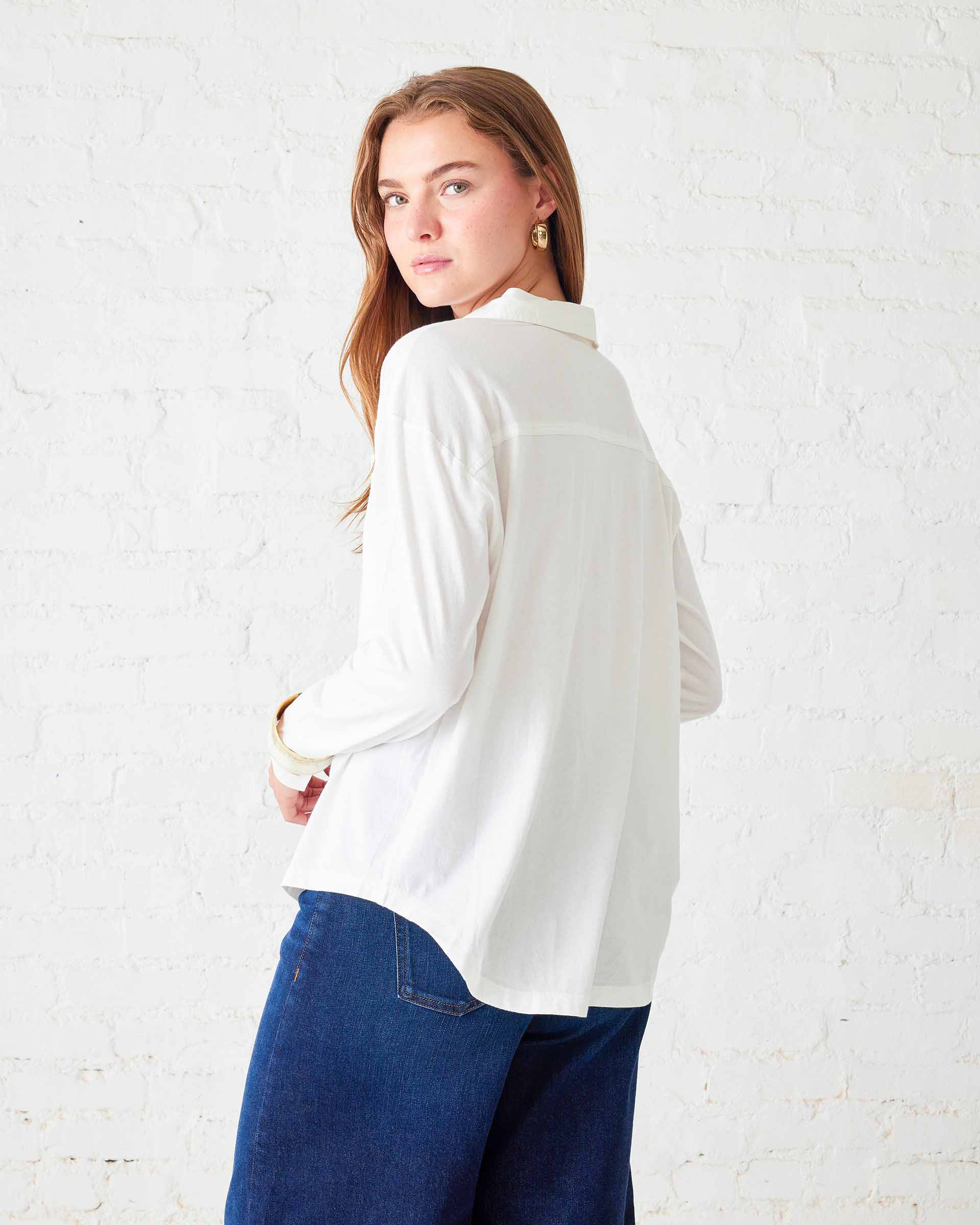 Women's White Cotton Button Down