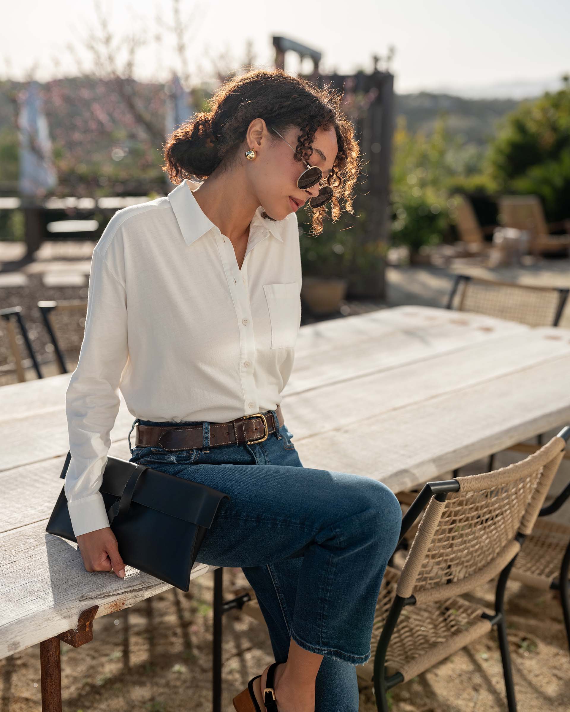 Women's White Cotton Button Down