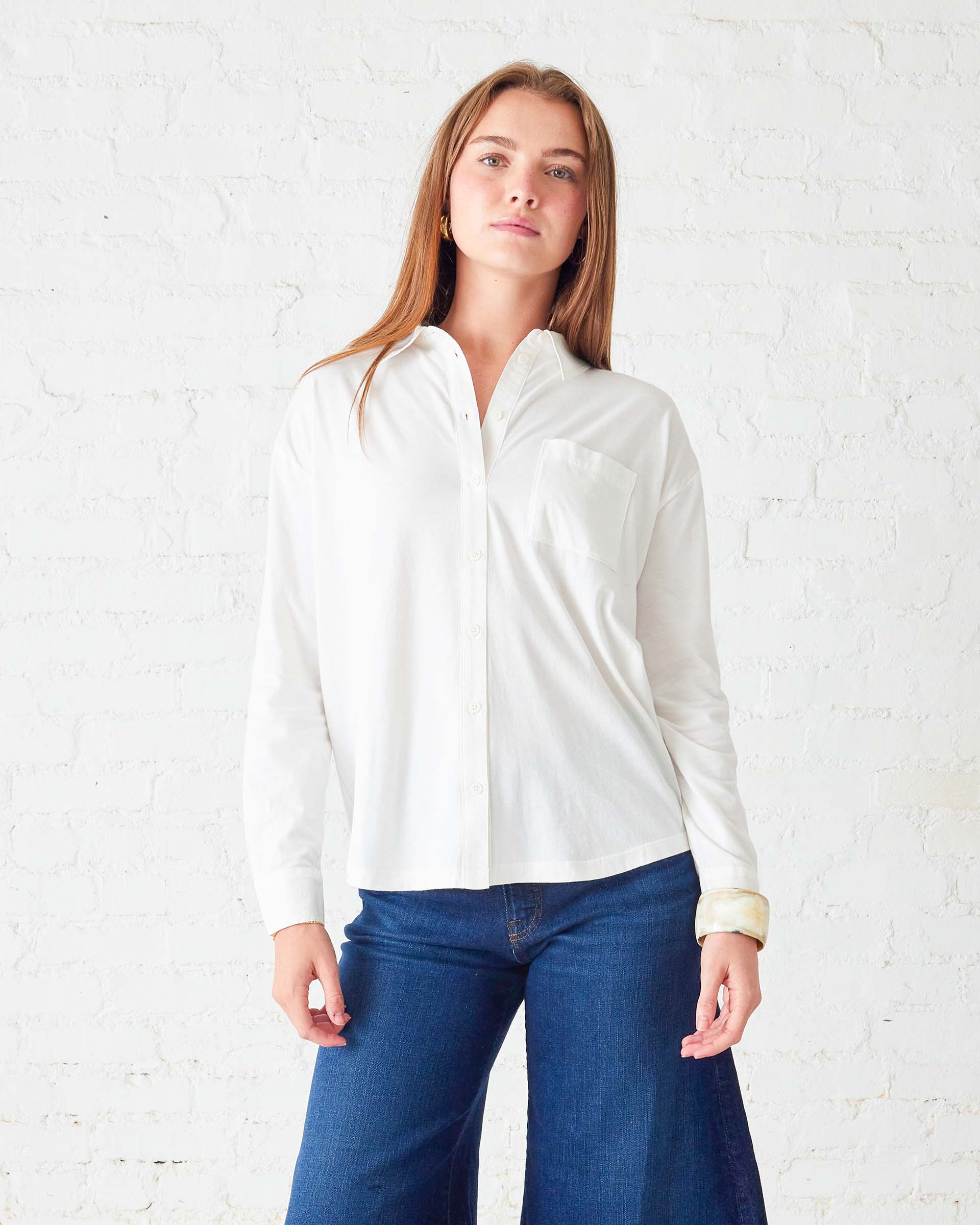 Women's White Cotton Button Down