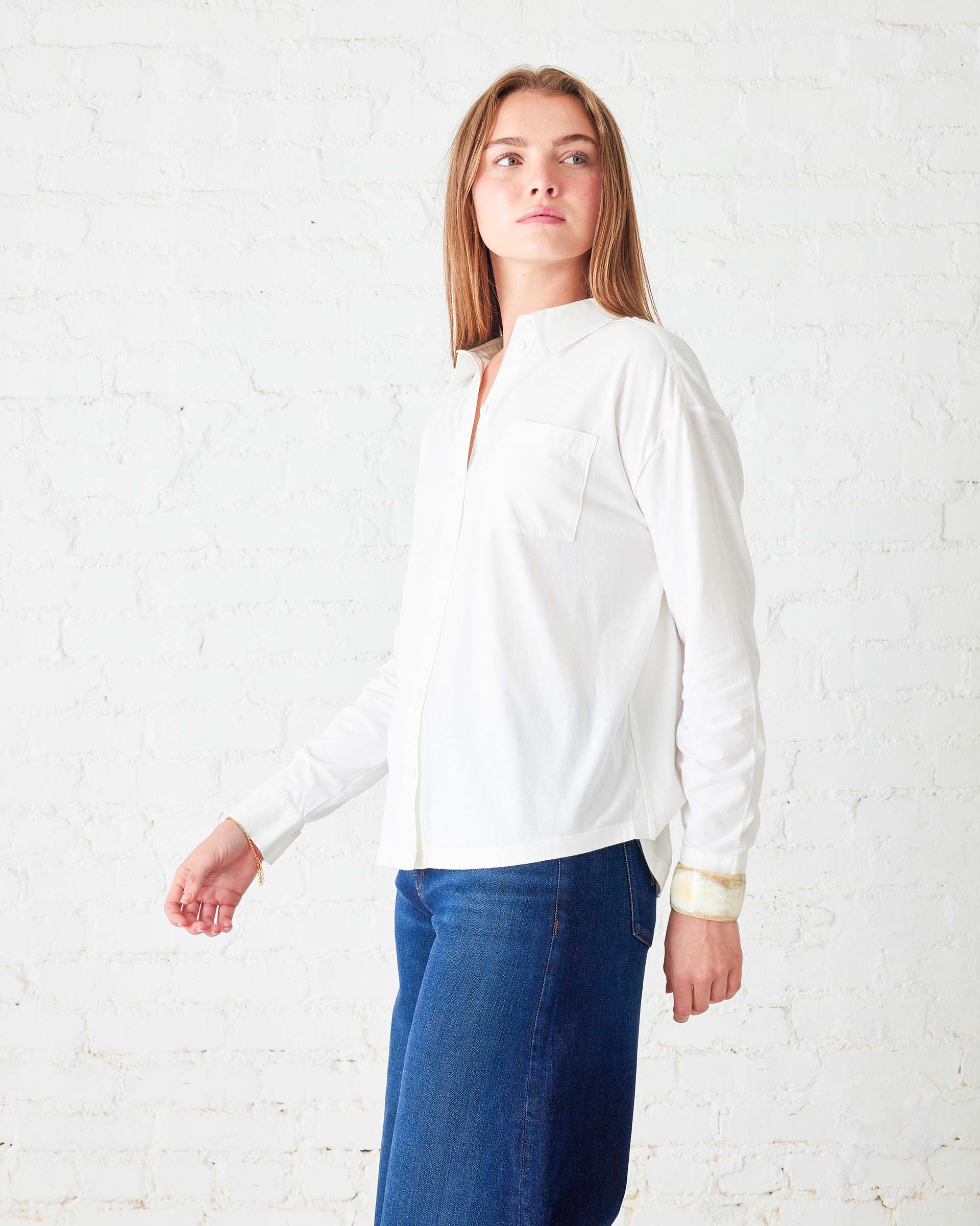 Women's White Cotton Button Down