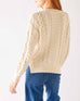 Women's White Crewneck Pullover Cableknit Sweater Rear View
