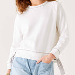 Women's White Crewneck Sweatshirt with Adjustable Ribbon Ties