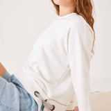 Women's White Crewneck Sweatshirt with Adjustable Ribbon Ties