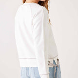 Women's White Crewneck Sweatshirt with Adjustable Ribbon Ties