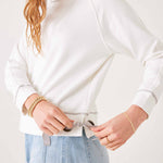 Women's White Crewneck Sweatshirt with Adjustable Ribbon Ties