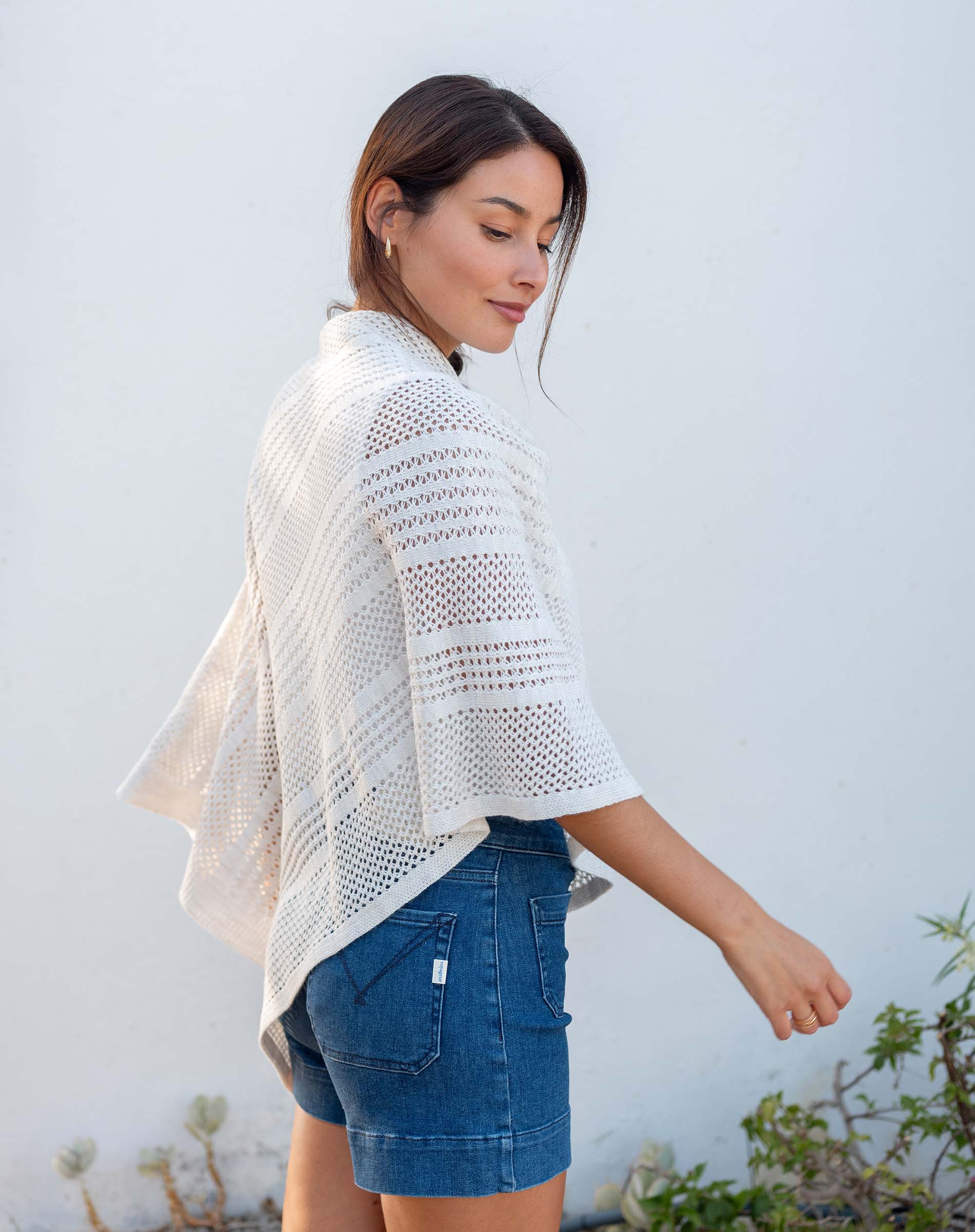 Women's White Crochet Poncho