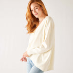 Women's White Everyday High Low Waist Jersey Knit Pullover V-neck Toujour Sweater Side View