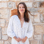 Women's Lightweight White Eyelet Coverup Dress Chest View