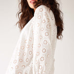 Women's Lightweight White Eyelet Coverup Dress Side View Detail