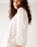 Women's Lightweight White Eyelet Coverup Dress Side View Detail