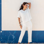 Women's White French Terry Jogger With Drawstring