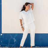 Women's White French Terry Jogger With Drawstring