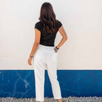 Women's White French Terry Jogger With Drawstring