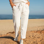 Women's White French Terry Jogger With Drawstring