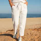 Women's White French Terry Jogger With Drawstring