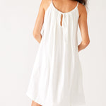 Women's White Knee Length Sailor Slub Tee Dress Adjustable Tunnel Neckline Rear View