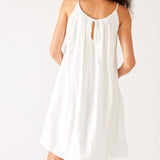 Women's White Knee Length Sailor Slub Tee Dress Adjustable Tunnel Neckline Rear View