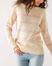 Women's White Heather with Light Pink Striped Lightwieght Crewneck Seasider Sweater Front View  