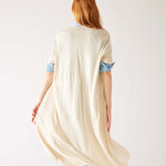 Womens White Lightweight Cuffed Elbow Length Sleeves Duster Flowing Rear View