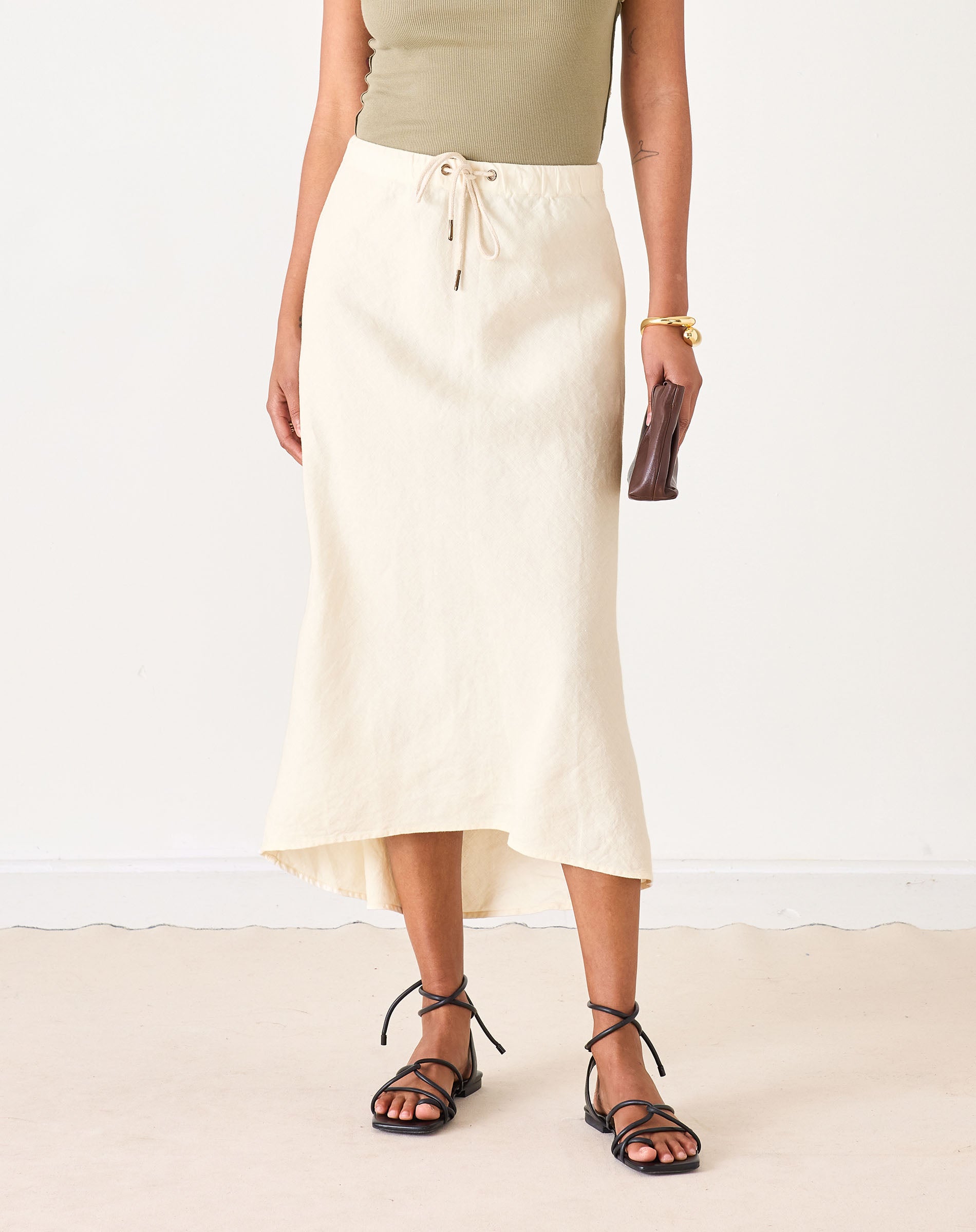 Women's White Linen Maxi Skirt