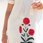 Women's White Red Embroidered Maxi Dress