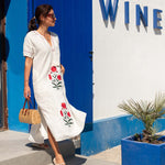 Women's White Red Embroidered Maxi Dress
