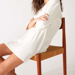 Women's White Midweight V-neck Drop Shoulders Amelia Tee Dress Side View