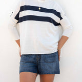 Women's White Navy Striped Oversized Sweater