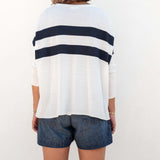 Women's White Navy Striped Oversized Sweater