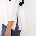 Women's White Navy Striped Oversized Sweater