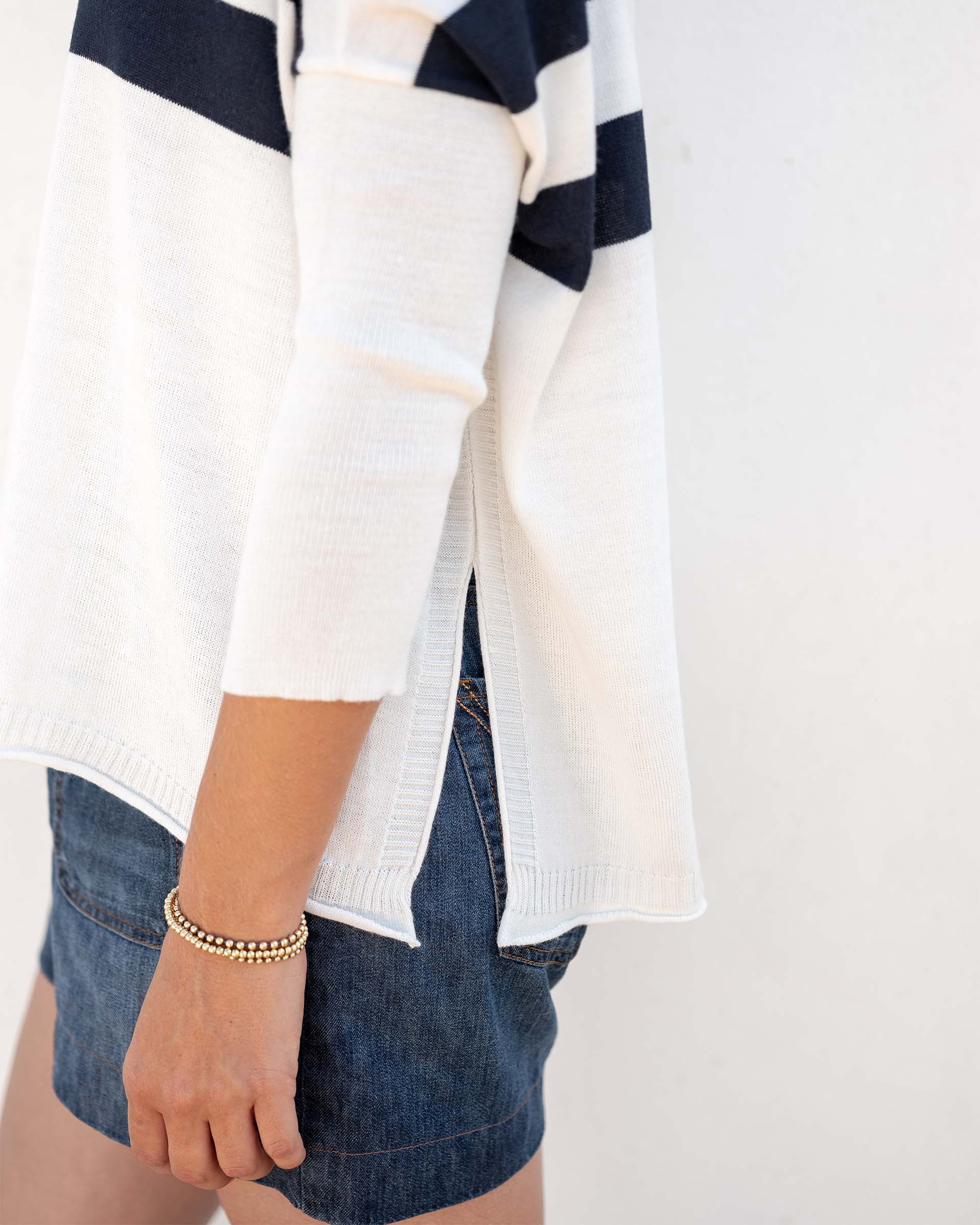 Women's White Navy Striped Oversized Sweater