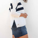 Women's White Navy Striped Oversized Sweater