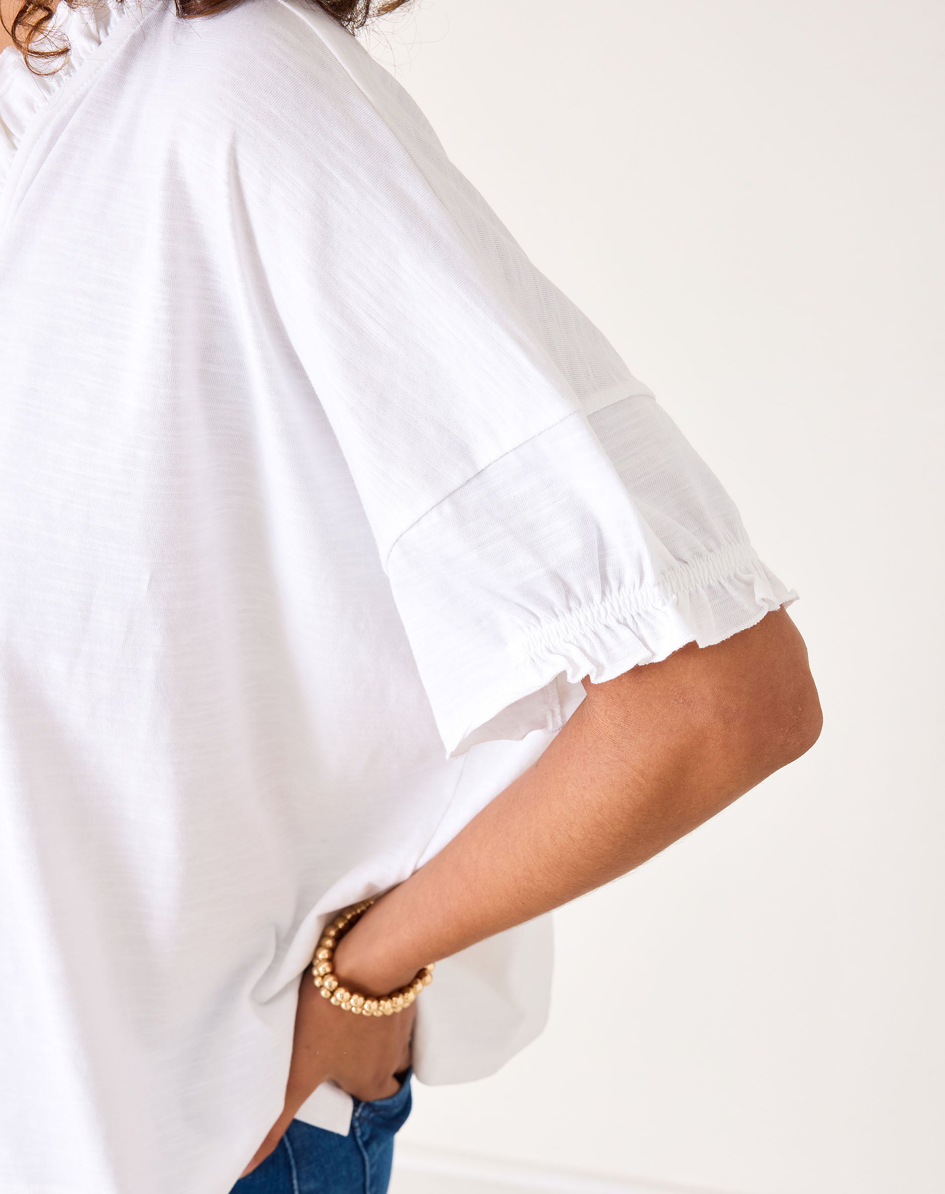 Women's White Oversized Ruffle Tee