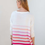 Women's White And Pink Striped Oversized Sweater