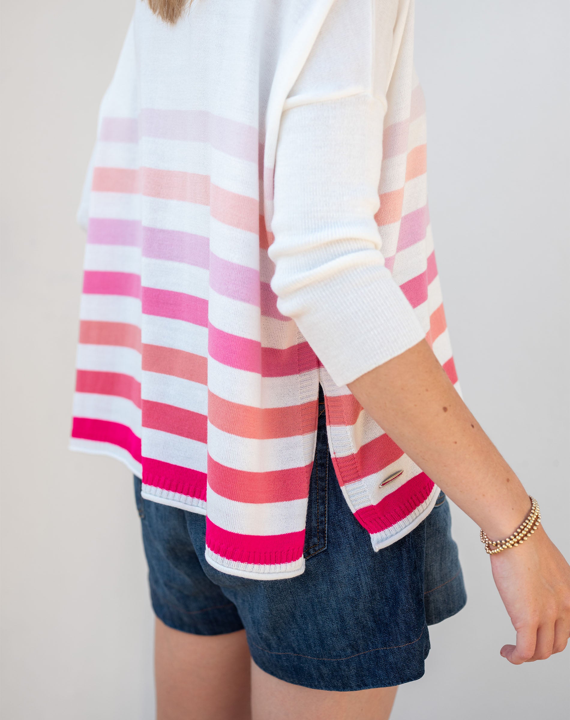 Women's White And Pink Striped Oversized Sweater