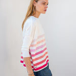 Women's White And Pink Striped Oversized Sweater