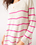 Womens White and Pink Striped Midweight Sweater Front View Close Up Detail Knit Pattern