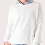 Women's White Raw Edge Crewneck Sweatshirt with Split Sides