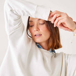 Women's White Raw Edge Crewneck Sweatshirt with Split Sides