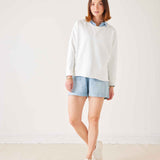 Women's White Raw Edge Crewneck Sweatshirt with Split Sides