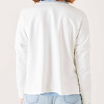 Women's White Raw Edge Crewneck Sweatshirt with Split Sides