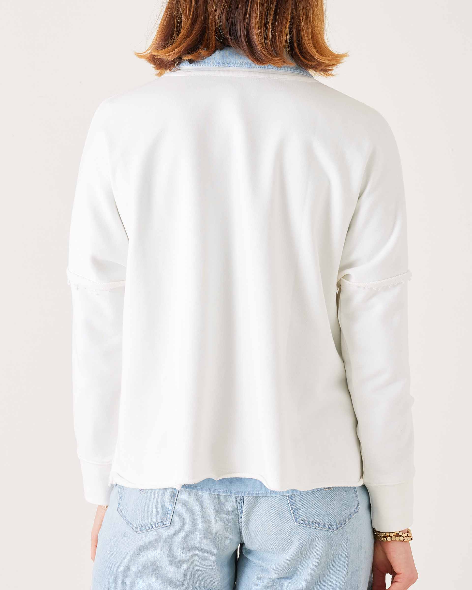 Women's White Raw Edge Crewneck Sweatshirt with Split Sides