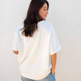 Women's White Raw Edge French Terry Vneck Top