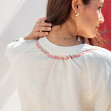 Women's White Red Embroidered Long Sleeve Blouse