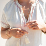 Women's White Red Embroidered Maxi Dress