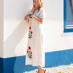 Women's White Red Embroidered Maxi Dress