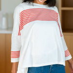 Women's One Size Slub Tee in Red Stripes Chest View