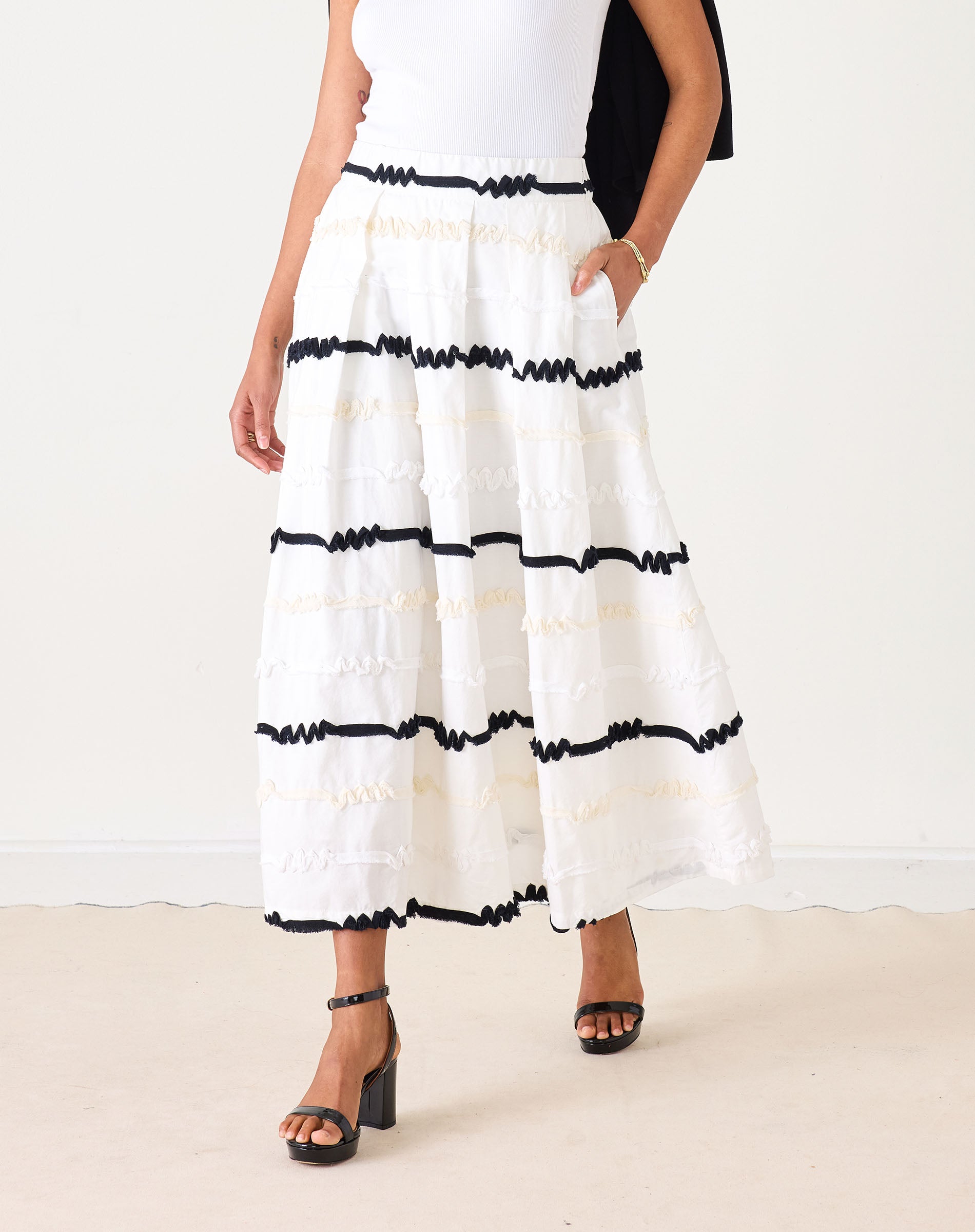 Women's White Ribbon Maxi Skirt Spring Fashion